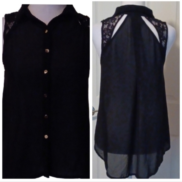 🍭🌺Black Sleeveless Button-Up Top - Picture 1 of 9